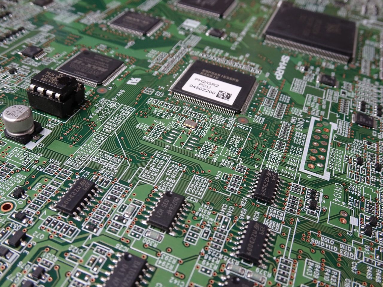 Detailed populated printed circuit board