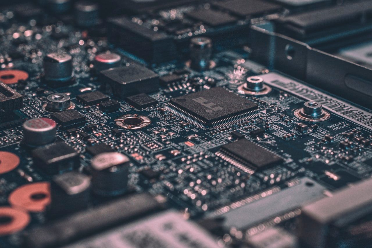 Macro view of a populated printed circuit board